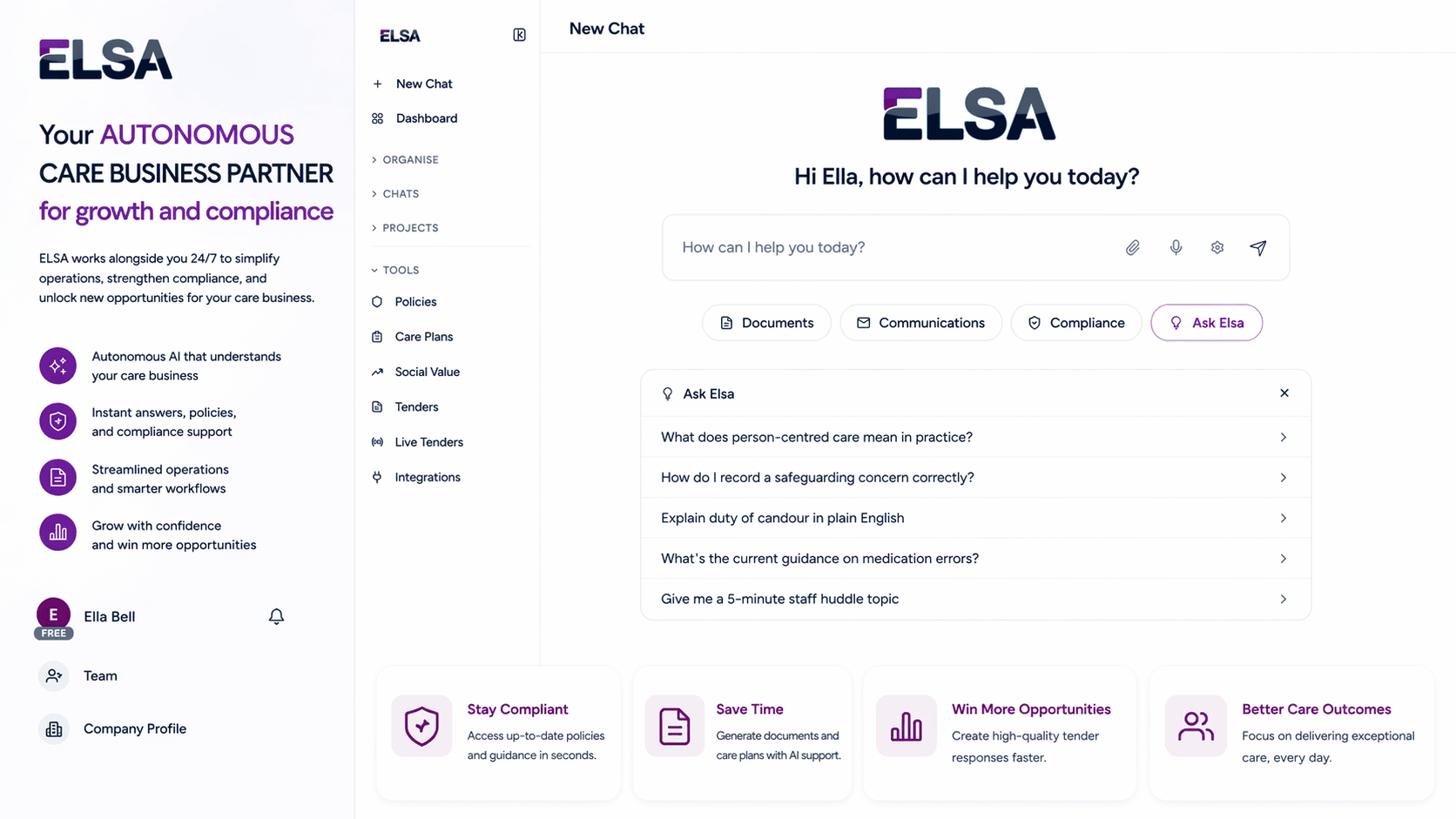 ELSA platform dashboard preview